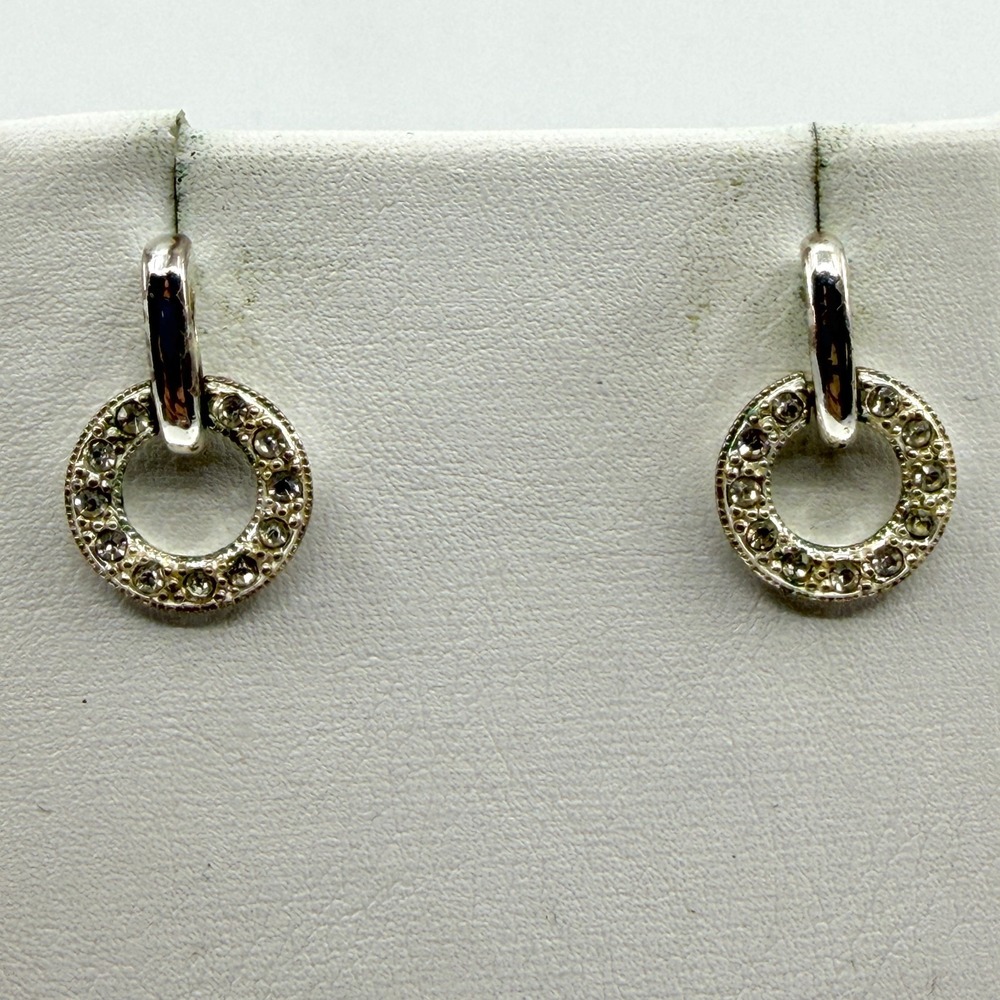 Elegant Pavé Circle Stud Earrings Silver Tone Minimalist Chic Everyday Jewelry